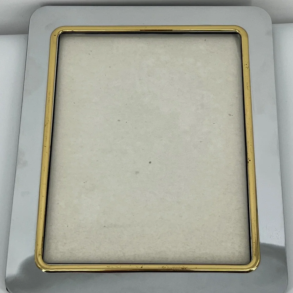 Vintage Picture Frame Chrome Gold Rim Mixed Metal Regency Art Deco Silver 8x10